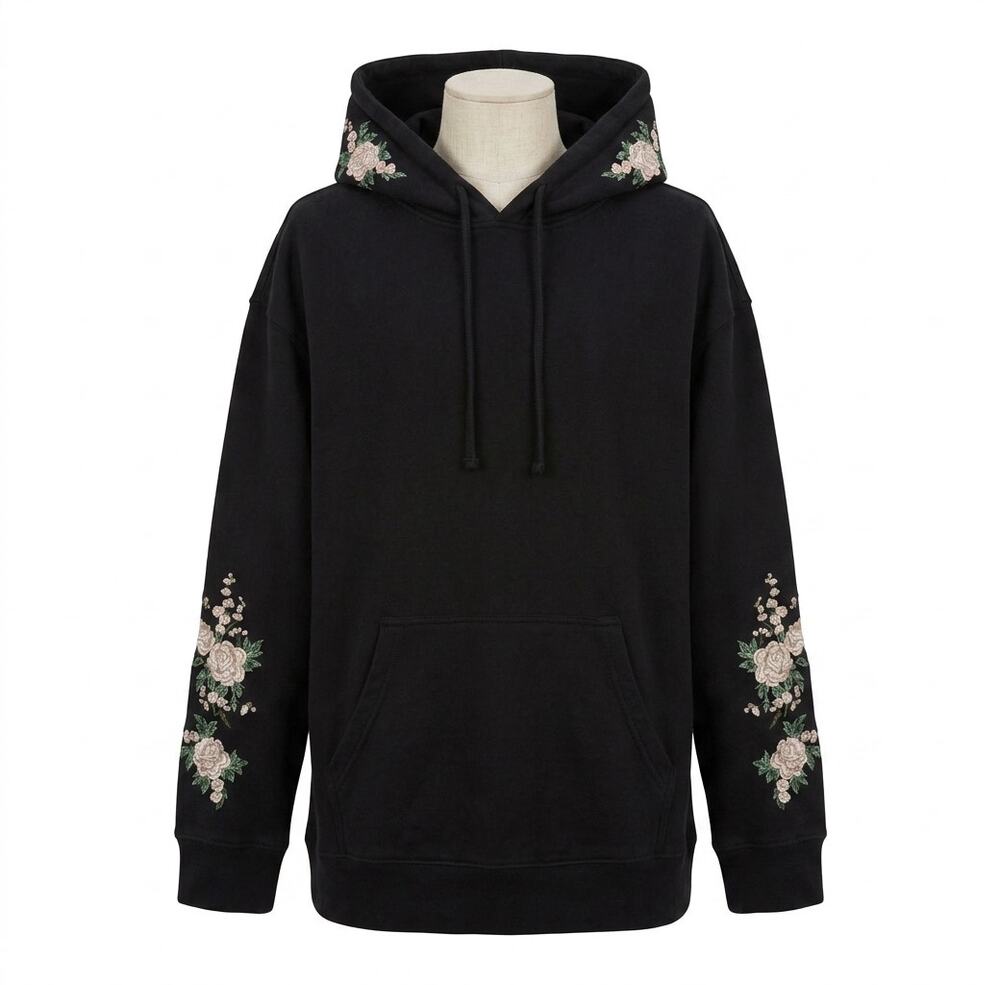 PacSun Floral Embroidered Hoodie Sweatshirt 100% Cotton Hooded Pullover Medium M